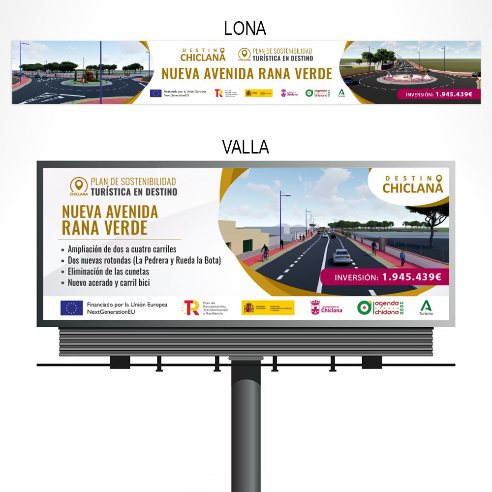 Valla anuncio nueva Avda. Rana Verde. Ayto. de Chiclana.