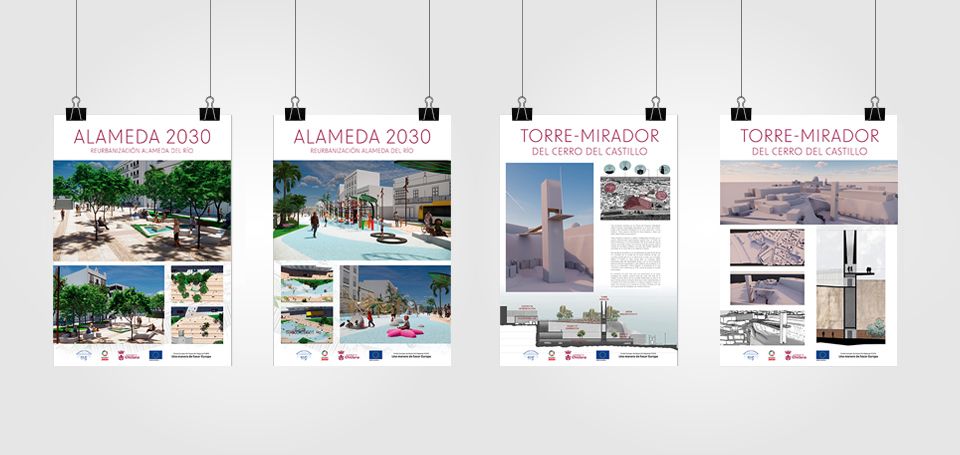 Paneles informativos sobre la nueva Alameda y Torre-mirador. Ayto de Chiclana.